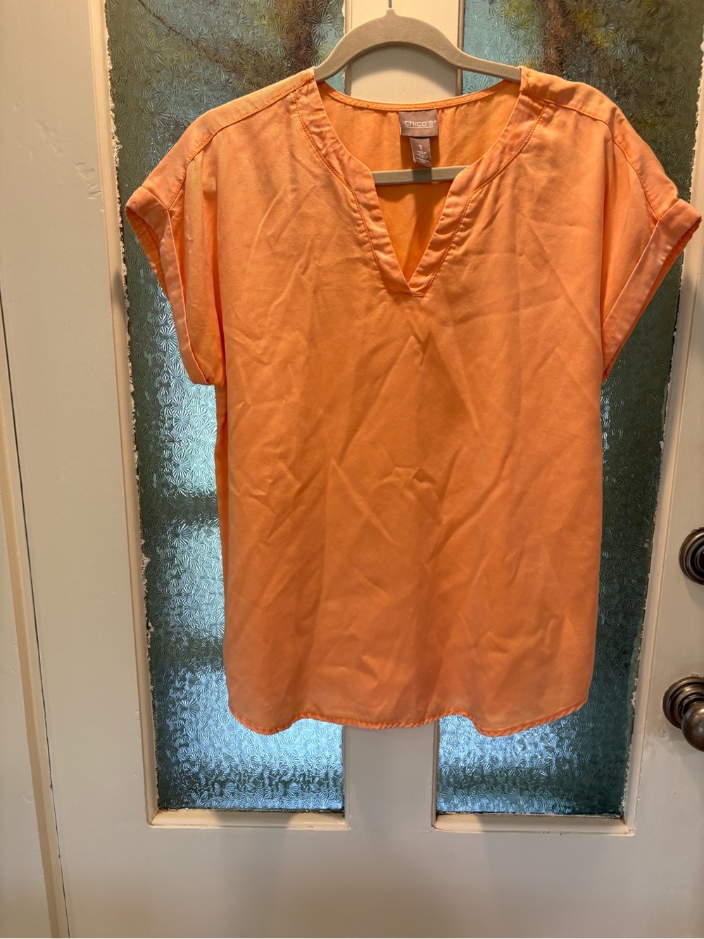 Chico's Coral V-Neck Short Sleeve Blouse